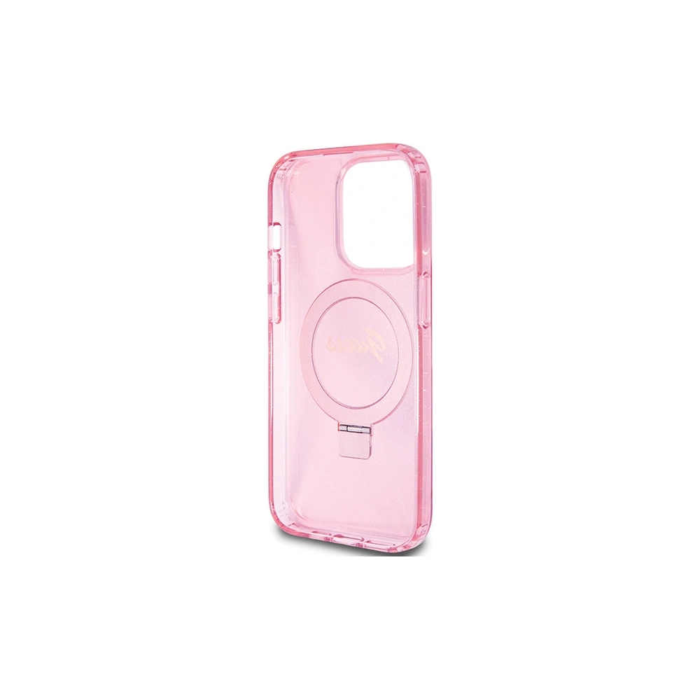 Wholesale Guess GUHMP15LHRSGSP Apple iPhone 15 Pro hardcase Ring Stand Script Glitter MagSafe pink - GUE3037 - {ean13} - Hurt