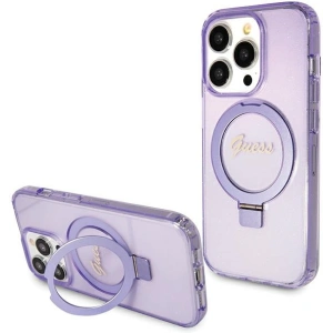 Etui Guess GUHMP15LHRSGSU Apple iPhone 15 Pro hardcase Ring Stand Script Glitter MagSafe fioletowy/purple