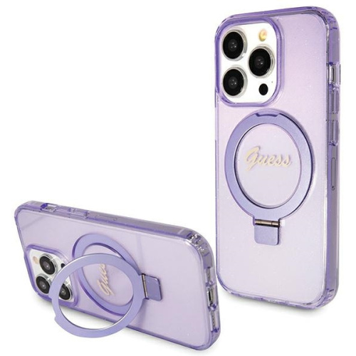 Hurtownia Guess - 3666339156763 - GUE3038 - Etui Guess GUHMP15LHRSGSU Apple iPhone 15 Pro hardcase Ring Stand Script Glitter MagSafe fioletowy/purple - B2B homescreen