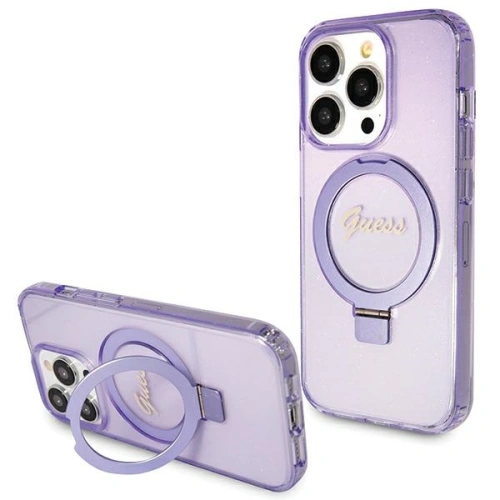 Hurtownia Guess - 3666339156763 - GUE3038 - Etui Guess GUHMP15LHRSGSU Apple iPhone 15 Pro hardcase Ring Stand Script Glitter MagSafe fioletowy/purple - B2B homescreen