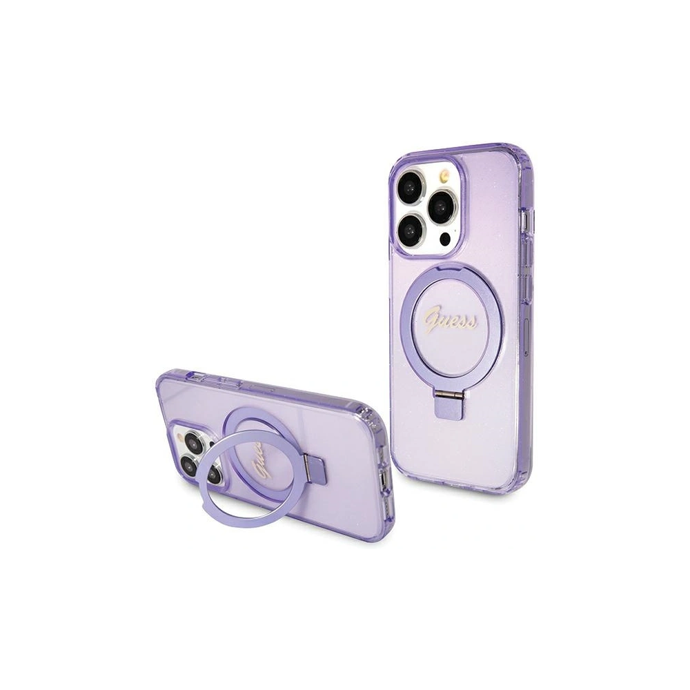 Hurtownia GSM - Etui Guess GUHMP15LHRSGSU Apple iPhone 15 Pro hardcase Ring Stand Script Glitter MagSafe violet/purple - GUE3038 - {ean13} - Hurt