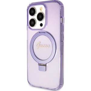 Etui Guess GUHMP15LHRSGSU Apple iPhone 15 Pro hardcase Ring Stand Script Glitter MagSafe fioletowy/purple