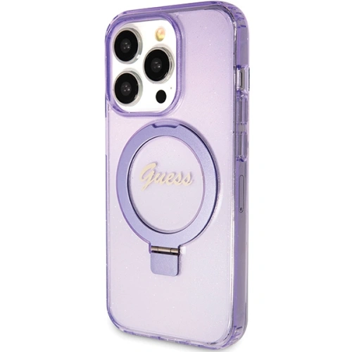 Etui Guess GUHMP15LHRSGSU Apple iPhone 15 Pro hardcase Ring Stand Script Glitter MagSafe fioletowy/purple