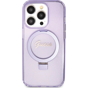 Etui Guess GUHMP15LHRSGSU Apple iPhone 15 Pro hardcase Ring Stand Script Glitter MagSafe fioletowy/purple