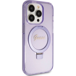 Etui Guess GUHMP15LHRSGSU Apple iPhone 15 Pro hardcase Ring Stand Script Glitter MagSafe fioletowy/purple
