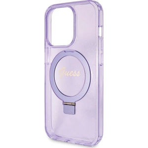 Etui Guess GUHMP15LHRSGSU Apple iPhone 15 Pro hardcase Ring Stand Script Glitter MagSafe fioletowy/purple