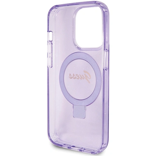 Etui Guess GUHMP15LHRSGSU Apple iPhone 15 Pro hardcase Ring Stand Script Glitter MagSafe fioletowy/purple