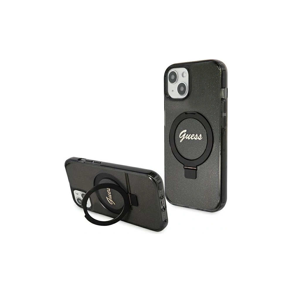 Hurtownia GSM - Case Guess GUHMP15MHRSGSK Apple iPhone 15 Plus / 14 Plus Hardcase Ring Stand Script Glitter MagSafe schwarz/black - GUE3039 - {ean13} - Hurt