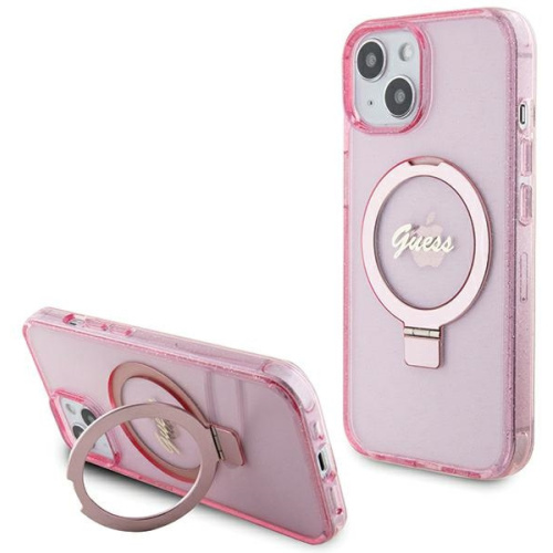 Guess Distributor - 3666339156473 - GUE3040 - Guess GUHMP15MHRSGSP Apple iPhone 15 Plus / 14 Plus hardcase Ring Stand Script Glitter MagSafe pink - B2B homescreen