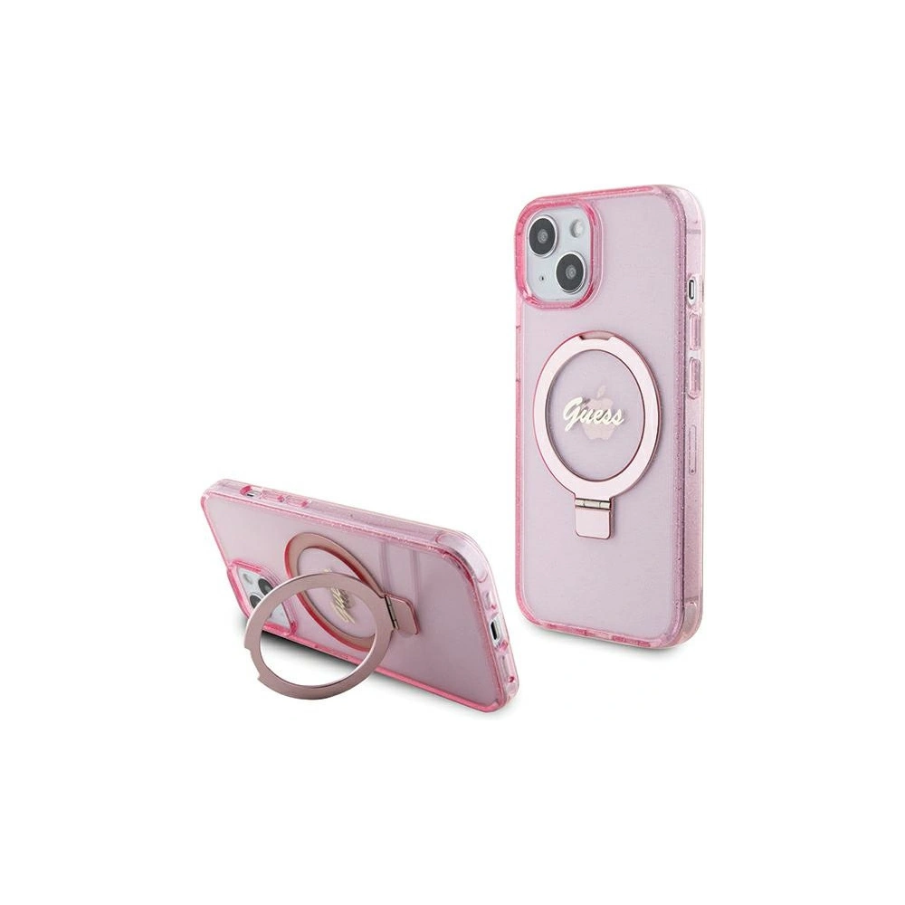Hurtownia GSM - Etui Guess GUHMP15MHRSGSP Apple iPhone 15 Plus / 14 Plus hardcase Ring Stand Script Glitter MagSafe różowy/pink - GUE3040 - {ean13} - Hurt