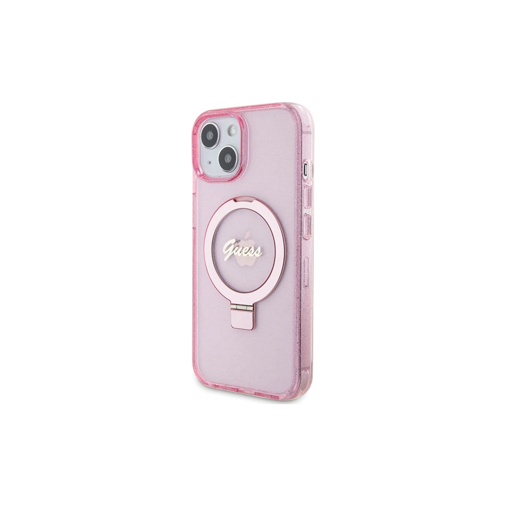 Hurtownia GSM - Etui Guess GUHMP15MHRSGSP Apple iPhone 15 Plus / 14 Plus hardcase Ring Stand Script Glitter MagSafe różowy/pink - GUE3040 - {ean13} - Hurt