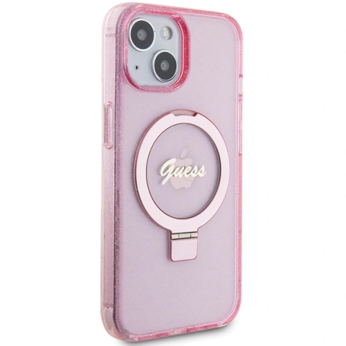 Etui Guess GUHMP15MHRSGSP Apple iPhone 15 Plus / 14 Plus hardcase Ring Stand Script Glitter MagSafe różowy/pink
