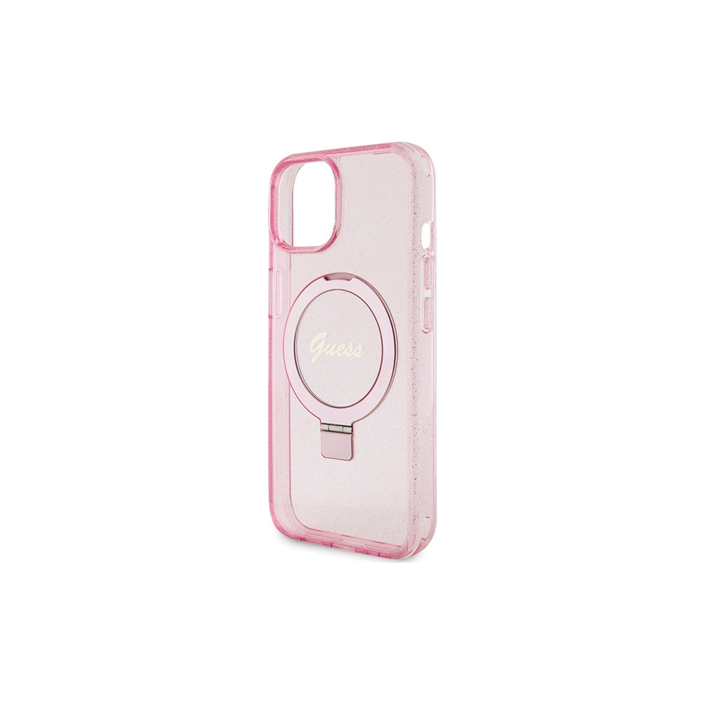 Hurtownia GSM - Etui Guess GUHMP15MHRSGSP Apple iPhone 15 Plus / 14 Plus hardcase Ring Stand Script Glitter MagSafe różowy/pink - GUE3040 - {ean13} - Hurt
