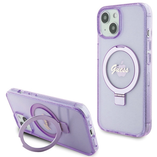 Hurtownia Guess - 3666339156756 - GUE3041 - Etui Guess GUHMP15MHRSGSU Apple iPhone 15 Plus / 14 Plus hardcase Ring Stand Script Glitter MagSafe fioletowy/purple - B2B homescreen