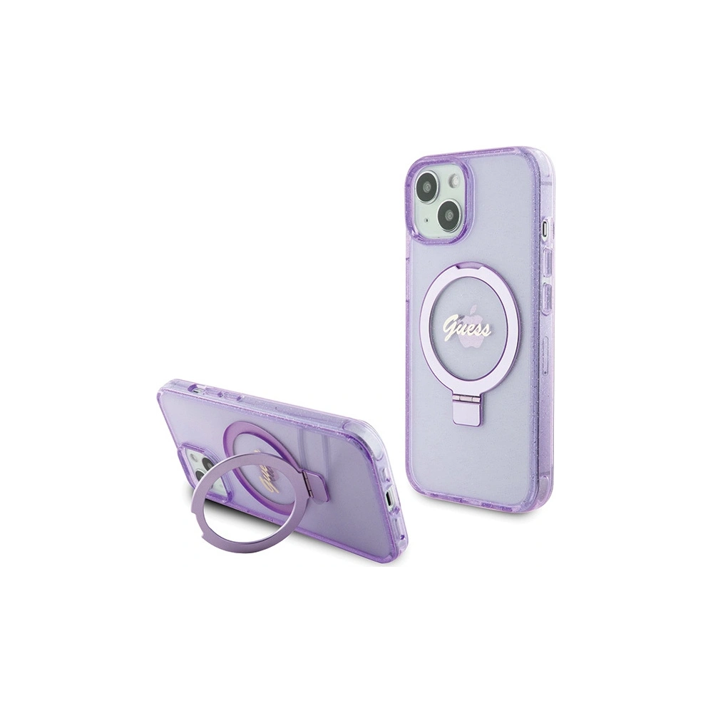 Hurtownia GSM - Etui Guess GUHMP15MHRSGSU Apple iPhone 15 Plus / 14 Plus hardcase Ring Stand Script Glitter MagSafe violet/purple - GUE3041 - {ean13} - Hurt