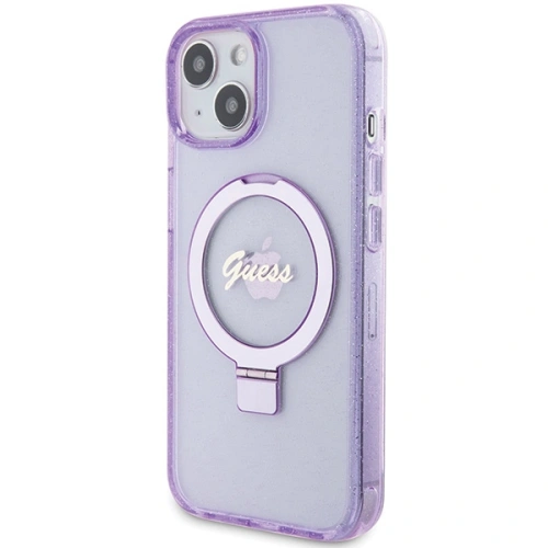 Etui Guess GUHMP15MHRSGSU Apple iPhone 15 Plus / 14 Plus hardcase Ring Stand Script Glitter MagSafe fioletowy/purple
