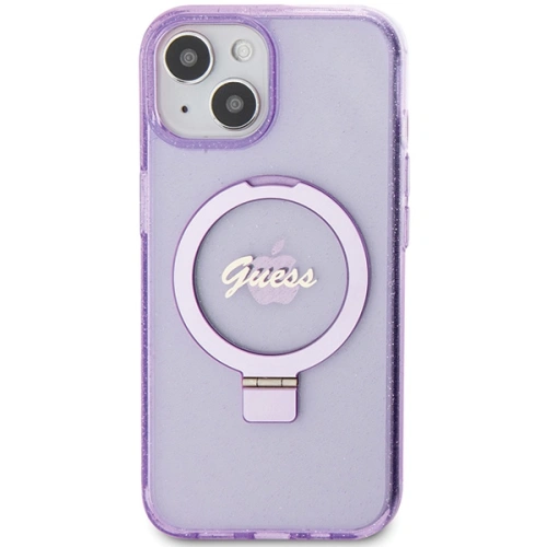 Etui Guess GUHMP15MHRSGSU Apple iPhone 15 Plus / 14 Plus hardcase Ring Stand Script Glitter MagSafe fioletowy/purple