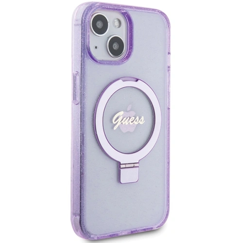 Etui Guess GUHMP15MHRSGSU Apple iPhone 15 Plus / 14 Plus hardcase Ring Stand Script Glitter MagSafe fioletowy/purple