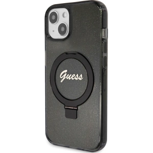 Etui Guess GUHMP15SHRSGSK Apple iPhone 15 hardcase Ring Stand Script Glitter MagSafe czarny/black