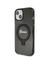 Etui Guess GUHMP15SHRSGSK Apple iPhone 15 keménytok Gyűrű Állvány Script Glitter MagSafe fekete/black
