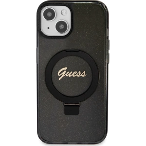 Etui Guess GUHMP15SHRSGSK Apple iPhone 15 hardcase Ring Stand Script Glitter MagSafe czarny/black