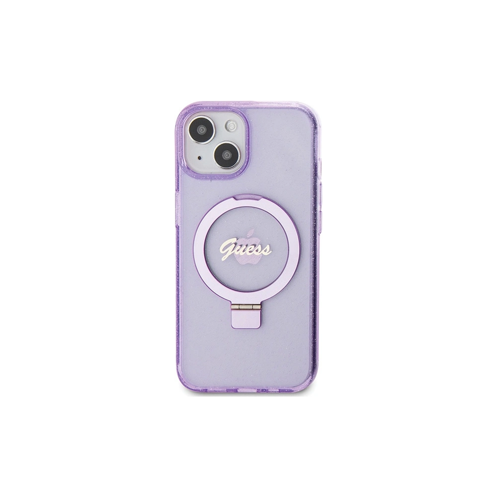 Hurtownia GSM - Etui Guess GUHMP15SHRSGSU Apple iPhone 15 hardcase Ring Stand Script Glitter MagSafe fialový/purple - GUE3044 - {ean13} - Hurt