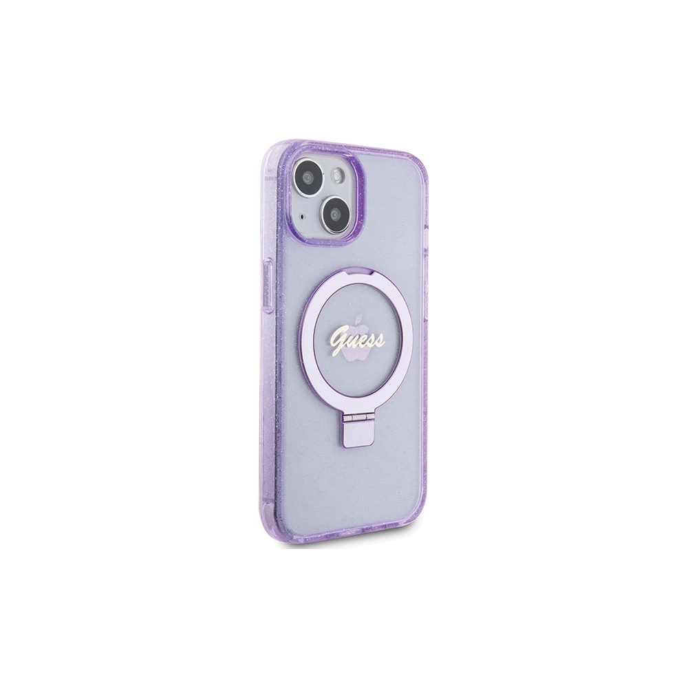 Hurtownia GSM - Etui Guess GUHMP15SHRSGSU Apple iPhone 15 hardcase Ring Stand Script Glitter MagSafe fialový/purple - GUE3044 - {ean13} - Hurt