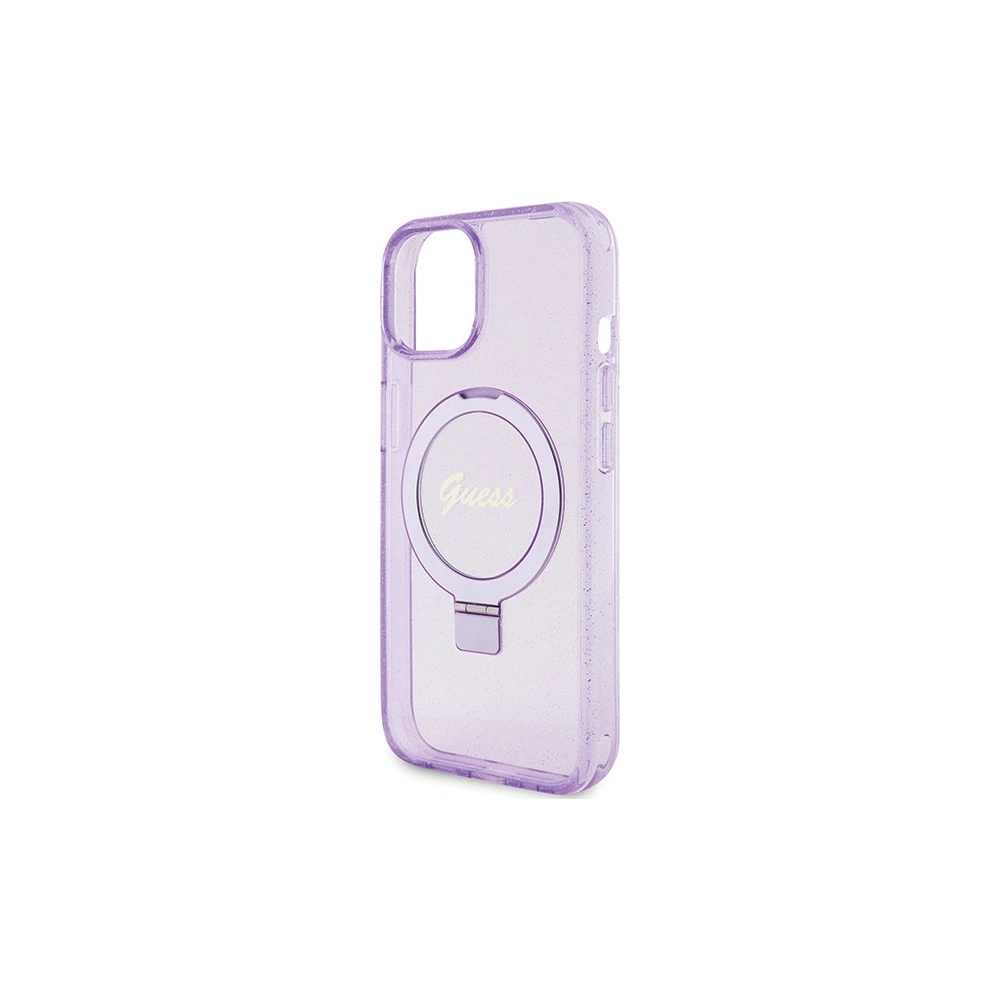 Hurtownia GSM - Etui Guess GUHMP15SHRSGSU Apple iPhone 15 hardcase Ring Stand Script Glitter MagSafe fialový/purple - GUE3044 - {ean13} - Hurt