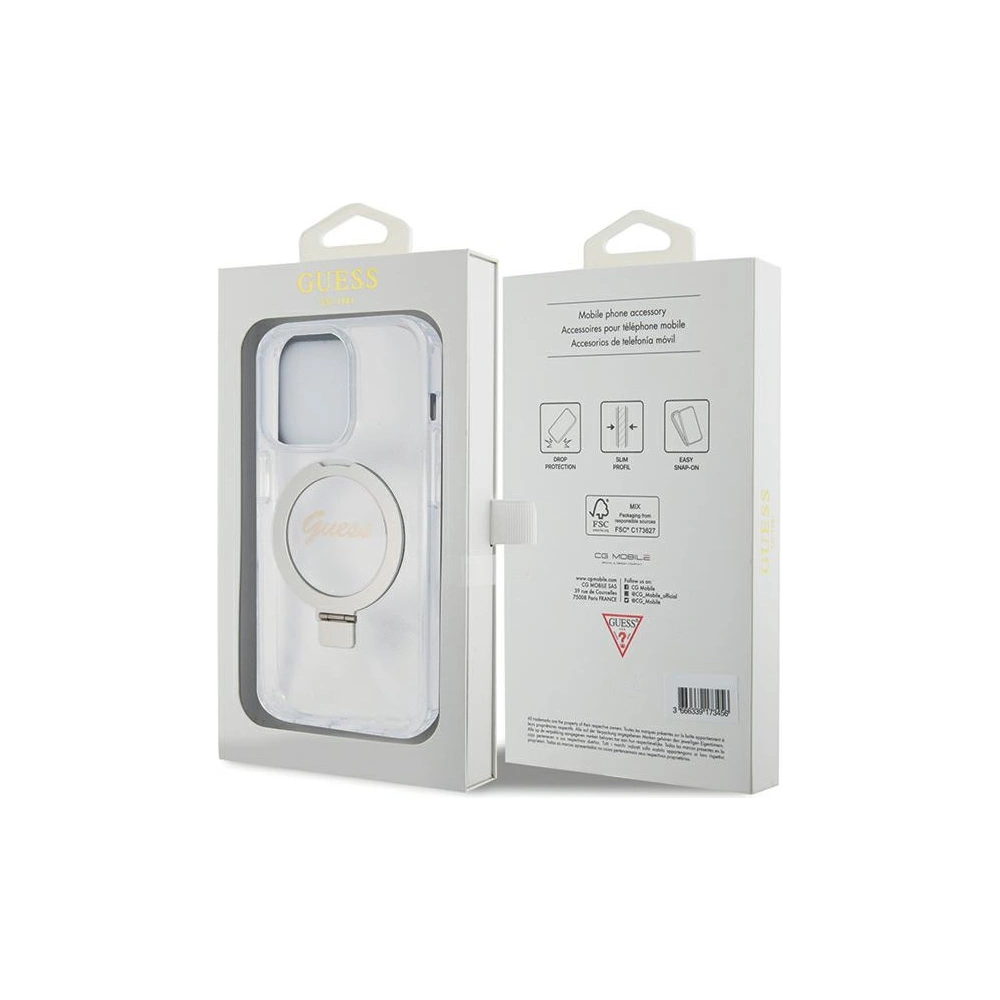 Wholesale Guess GUHMP15XHRSGSD Apple iPhone 15 Pro Max hardcase Ring Stand Script Glitter MagSafe transparent - GUE3048 - {ean13} - Hurt