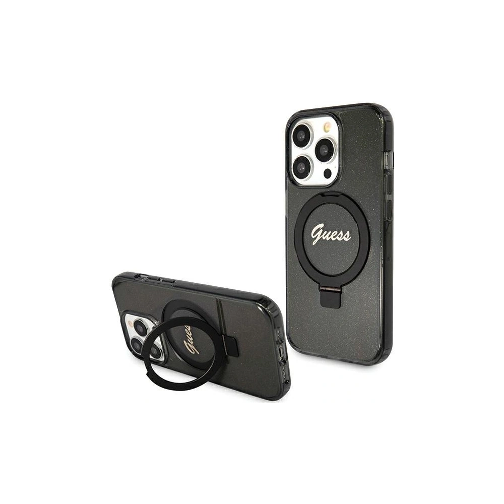 Hurtownia GSM - Case Guess GUHMP15XHRSGSK Apple iPhone 15 Pro Max Hardcase Ring Stand Script Glitter MagSafe schwarz/black - GUE3049 - {ean13} - Hurt