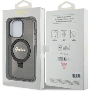Wholesale Guess GUHMP15XHRSGSK Apple iPhone 15 Pro Max hardcase Ring Stand Script Glitter MagSafe black - GUE3049 - {ean13} - Hurt