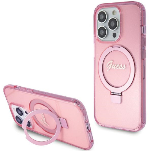 Guess Distributor - 3666339156497 - GUE3050 - Guess GUHMP15XHRSGSP Apple iPhone 15 Pro Max hardcase Ring Stand Script Glitter MagSafe pink - B2B homescreen