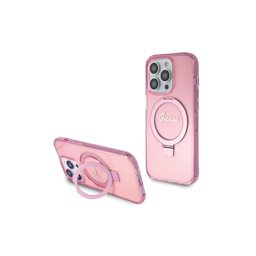 Hurtownia GSM - Case Guess GUHMP15XHRSGSP Apple iPhone 15 Pro Max Hardcase Ring Stand Script Glitter MagSafe rosa/pink - GUE3050 - {ean13} - Hurt