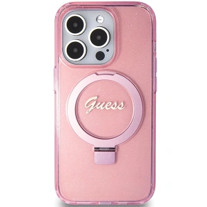 Wholesale Guess GUHMP15XHRSGSP Apple iPhone 15 Pro Max hardcase Ring Stand Script Glitter MagSafe pink - GUE3050 - {ean13} - Hurt