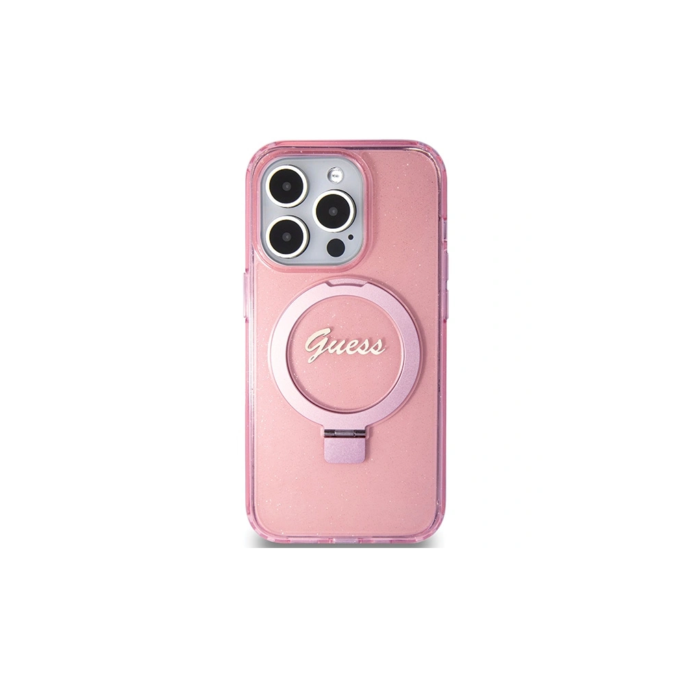 Hurtownia GSM - Etui Guess GUHMP15XHRSGSP Apple iPhone 15 Pro Max kemény hátlap Ring Stand Script Glitter MagSafe rózsaszín/pink - GUE3050 - {ean13} - Hurt