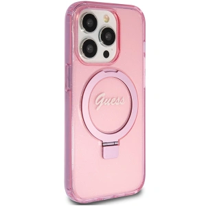 Wholesale Guess GUHMP15XHRSGSP Apple iPhone 15 Pro Max hardcase Ring Stand Script Glitter MagSafe pink - GUE3050 - {ean13} - Hurt