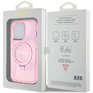 Wholesale Guess GUHMP15XHRSGSP Apple iPhone 15 Pro Max hardcase Ring Stand Script Glitter MagSafe pink - GUE3050 - {ean13} - Hurt
