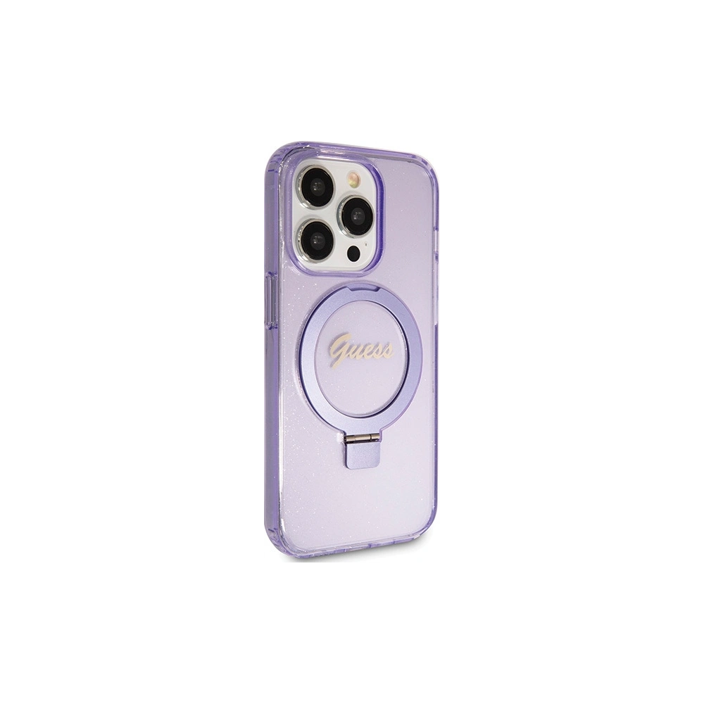 Wholesale Guess GUHMP15XHRSGSU Apple iPhone 15 Pro Max hardcase Ring Stand Script Glitter MagSafe purple - GUE3051 - {ean13} - Hurt