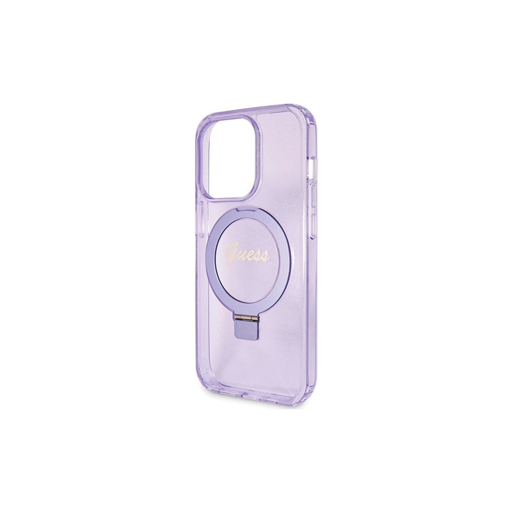 Wholesale Guess GUHMP15XHRSGSU Apple iPhone 15 Pro Max hardcase Ring Stand Script Glitter MagSafe purple - GUE3051 - {ean13} - Hurt