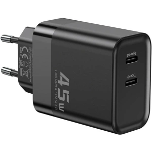 Hurtownia GSM - Încărcătorul de rețea Toocki TCT2C-BEB01-L 2xUSB-C, GaN, 45W (negru) - TCK93 - {ean13} - Hurt