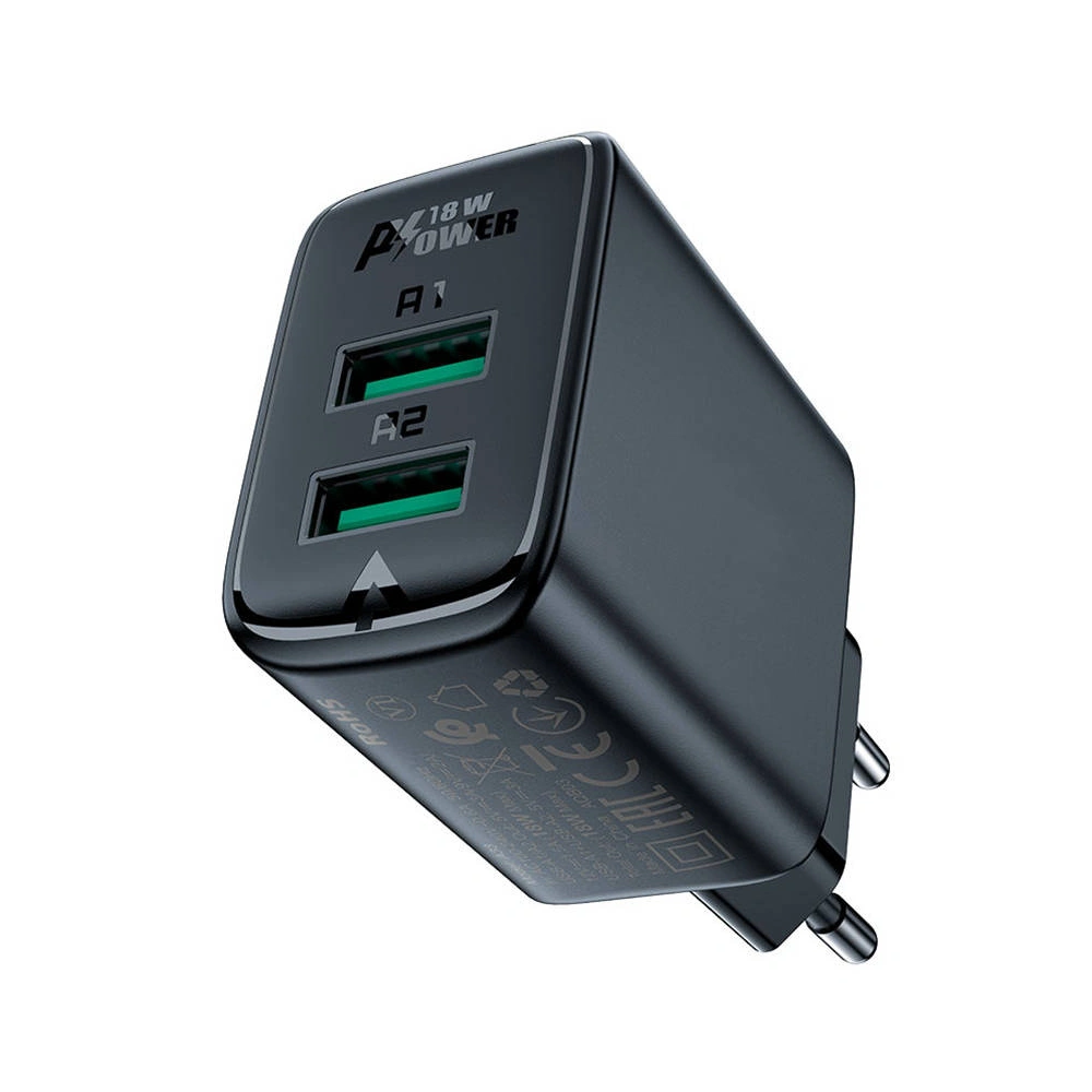 Hurtownia GSM - Acefast A33 hálózati töltő 2xUSB-A, QC3.0, 18W (fekete) - ACE3 - {ean13} - Hurt