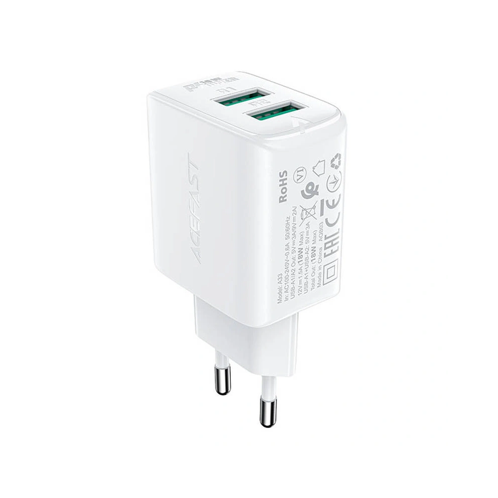 Hurtownia GSM - Síťová nabíječka Acefast A33 2xUSB-A, QC3.0, 18W (bílá) - ACE4 - {ean13} - Hurt