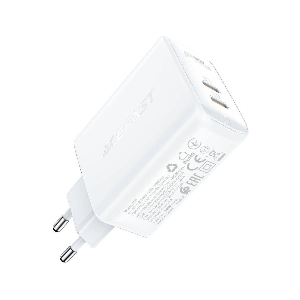 Wholesale Acefast A29 network charger 2xUSB-C PD, GaN, 50W (white) - ACE8 - {ean13} - Hurt