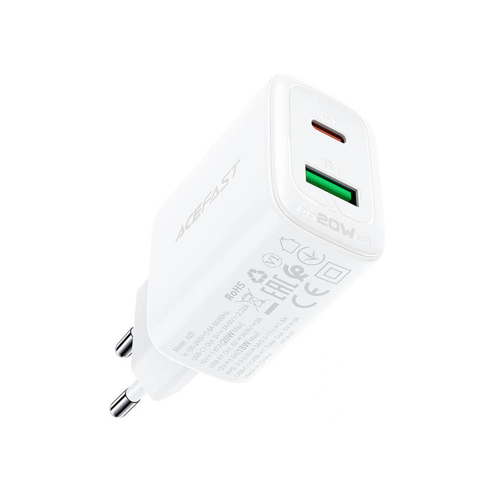 Wholesale Acefast A25 network charger USB-A, USB-C, PD 20W (white) - ACE9 - {ean13} - Hurt