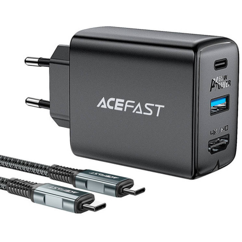 AceFast Distributor - 6974316281085 - ACE10 - Acefast A17 network charger USB-A, USB-C, HDMI, GaN 65W + cable USB-C / USB-C 1.8m (black) - B2B homescreen