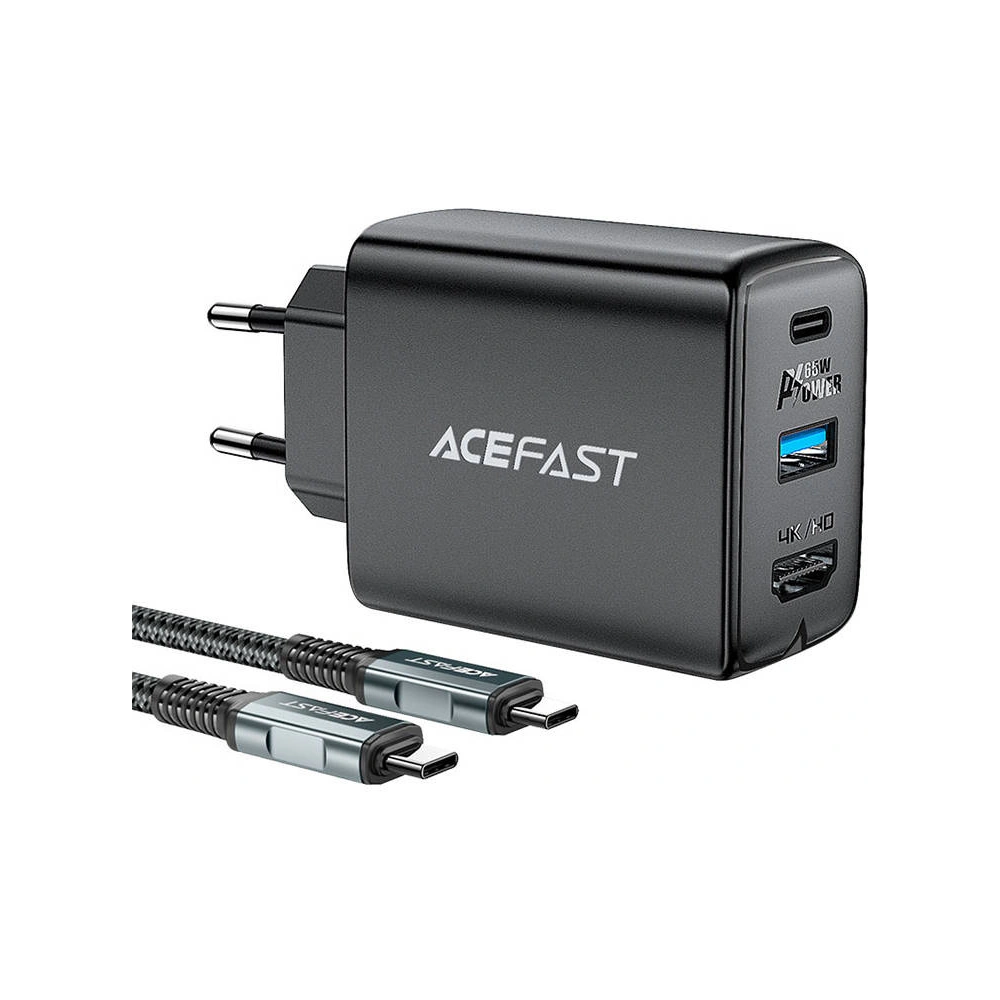 Hurtownia GSM - Síťová nabíječka Acefast A17 USB-A, USB-C, HDMI, GaN 65W + kabel USB-C / USB-C 1.8m (černá) - ACE10 - {ean13} - Hurt