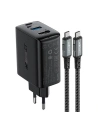 Wholesale Acefast A17 network charger USB-A, USB-C, HDMI, GaN 65W + cable USB-C / USB-C 1.8m (black) - ACE10 - {ean13} - Hurt