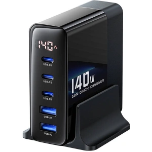 Hurtownia GSM - Încărcător de rețea Toocki TCTZ M-YLC01 3xUSB-C / 2xUSB-A, GaN, 140W (negru) - TCK94 - {ean13} - Hurt