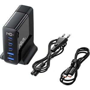 Hurtownia GSM - Încărcător de rețea Toocki TCTZ M-YLC01 3xUSB-C / 2xUSB-A, GaN, 140W (negru) - TCK94 - {ean13} - Hurt