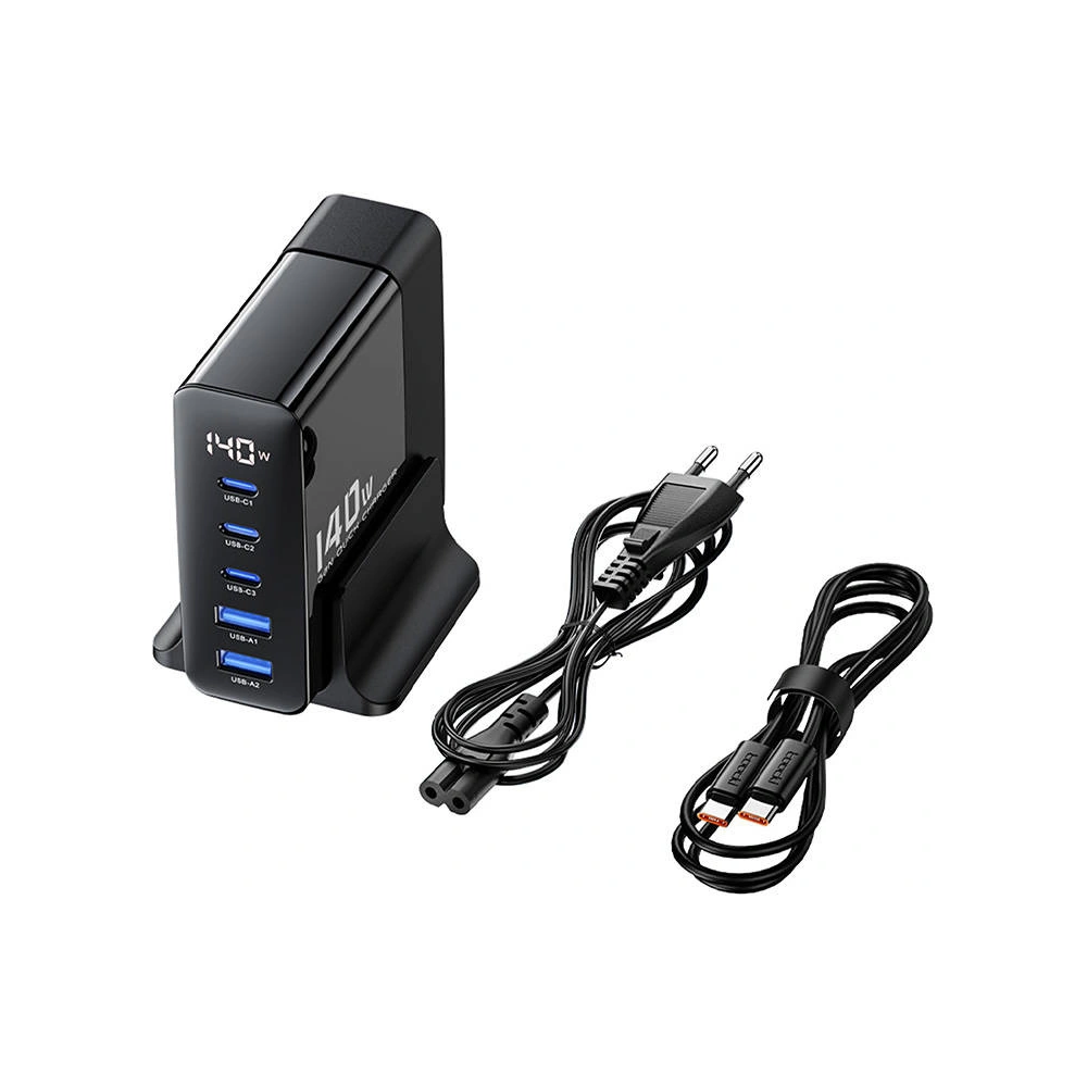 Hurtownia GSM - Hálózati töltő Toocki TCTZ M-YLC01 3xUSB-C / 2xUSB-A, GaN, 140W (fekete) - TCK94 - {ean13} - Hurt